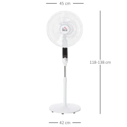 Ventilateur sur pied Ø 45 cm hauteur réglable oscillant silencieux 50 W avec télécommande timer 3 modes 3 vitesses blanc