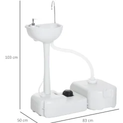 Évier à Main Portable Jardin Extérieur Camping Voyager avec Réservoir d'Eau 17L Pompe à Pied 83 x 50 x 103 cm Gris