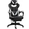Vinsetto Fauteuil de bureau gamer style baquet racing - pivotant, inclinable - coussin lombaire, tétière, repose-pieds inclus - revêtement synthétique blanc noir