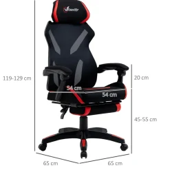 Vinsetto Fauteuil gaming chaise gamer réglable pivotant dossier inclinable repose-pied polyester rouge noir