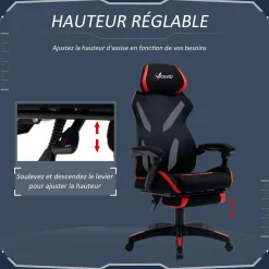 Vinsetto Fauteuil gaming chaise gamer réglable pivotant dossier inclinable repose-pied polyester rouge noir