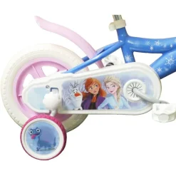 Vélo 10'' Fille Licence Reine des neiges pour enfant de 75/90 cm avec stabilisateurs à molettes - Panier avant - Sans frein et roues à bâtons