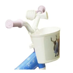 Vélo 10'' Fille Licence Reine des neiges pour enfant de 75/90 cm avec stabilisateurs à molettes - Panier avant - Sans frein et roues à bâtons
