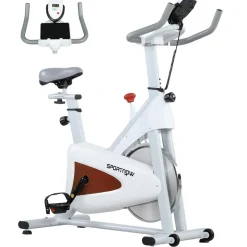 Vélo d'appartement - Vélo de biking spinning réglable - volant d'inertie 4 Kg - rouge gris blanc