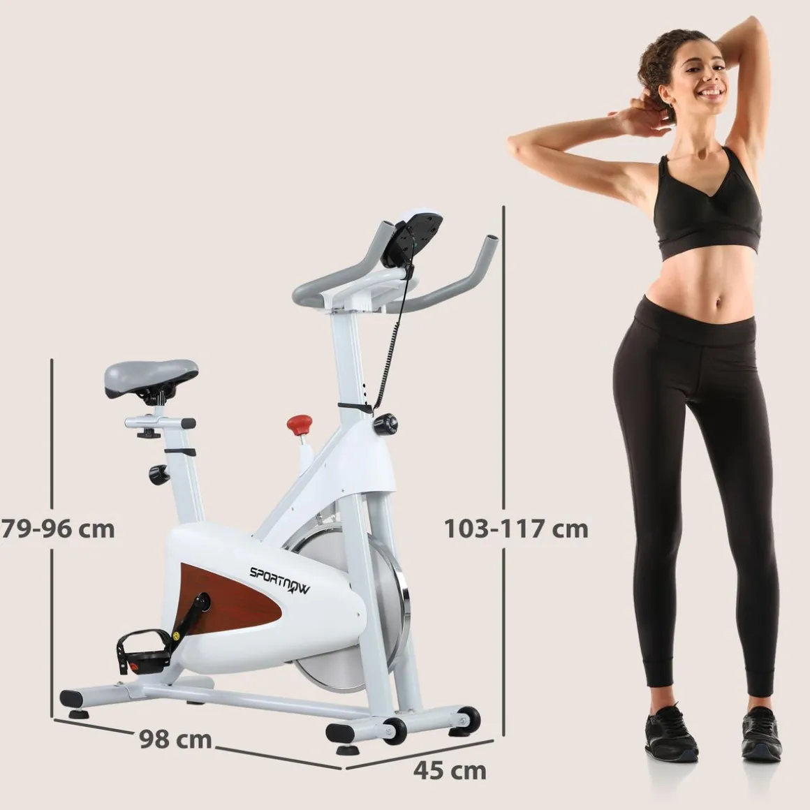 Vélo d'appartement - Vélo de biking spinning réglable - volant d'inertie 4 Kg - rouge gris blanc