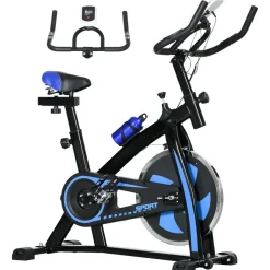 Vélo d'appartement cardio - vélo biking - écran LCD multifonction, selle, guidon réglable, volant inertie 8 Kg - acier bleu noir