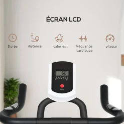 Vélo d'appartement cardio - vélo biking - écran LCD multifonction, selle, guidon réglable, volant inertie 8 Kg - acier bleu noir