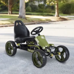 Vélo et véhicule pour enfants kart à pédales militaire siège réglable frein manuel roues AR EVA acier vert noir