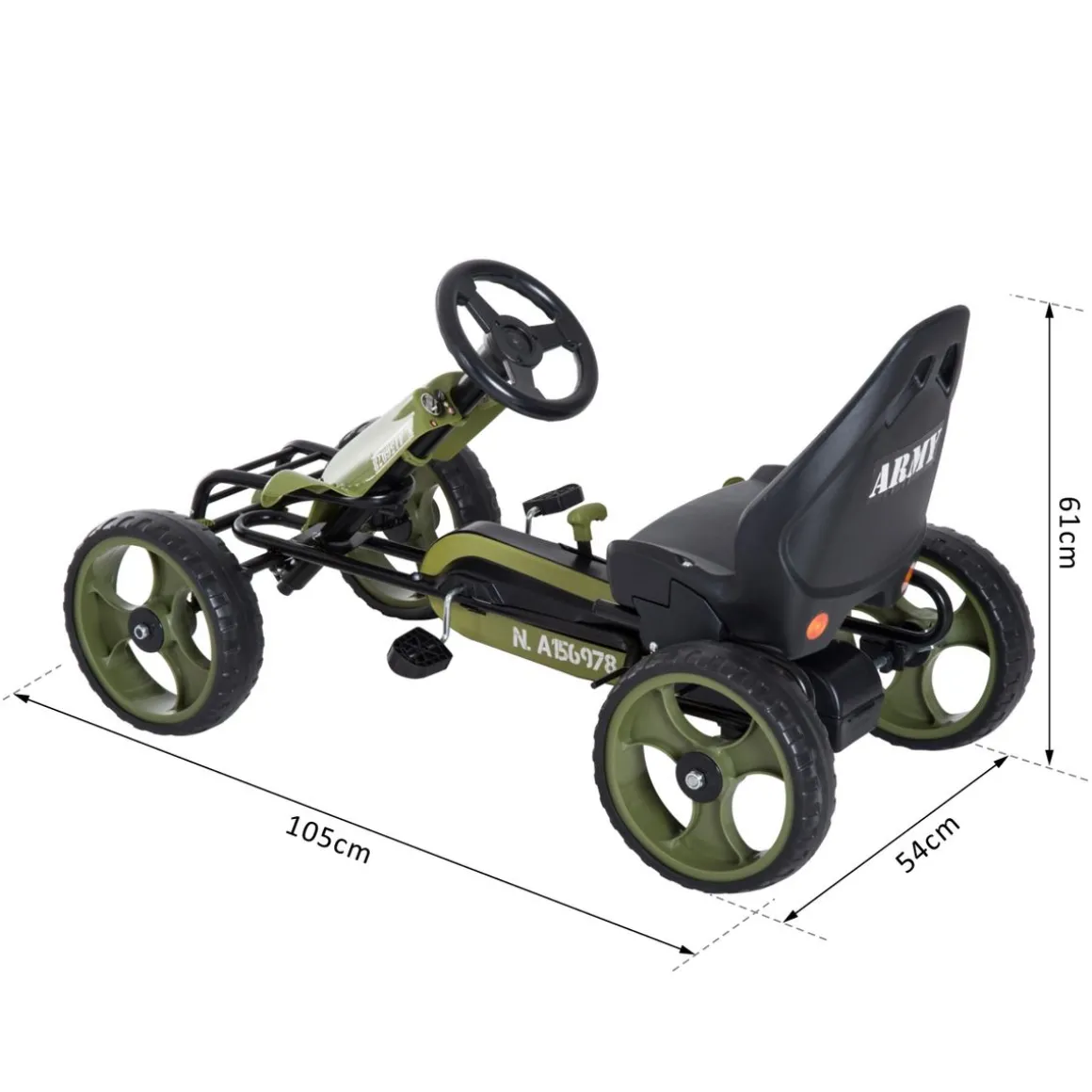 Vélo et véhicule pour enfants kart à pédales militaire siège réglable frein manuel roues AR EVA acier vert noir