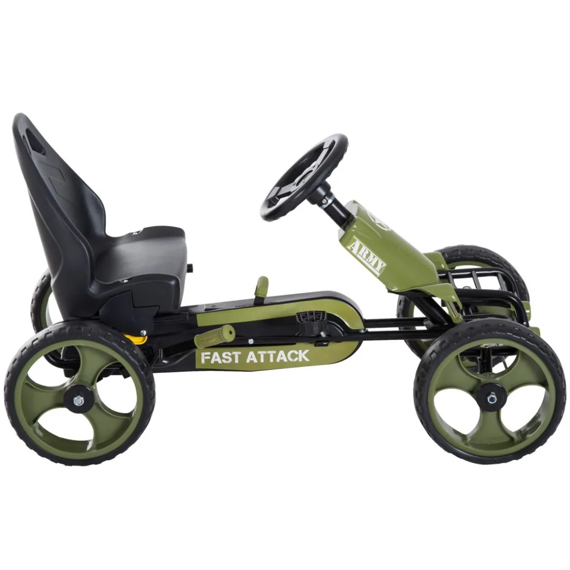 Vélo et véhicule pour enfants kart à pédales militaire siège réglable frein manuel roues AR EVA acier vert noir