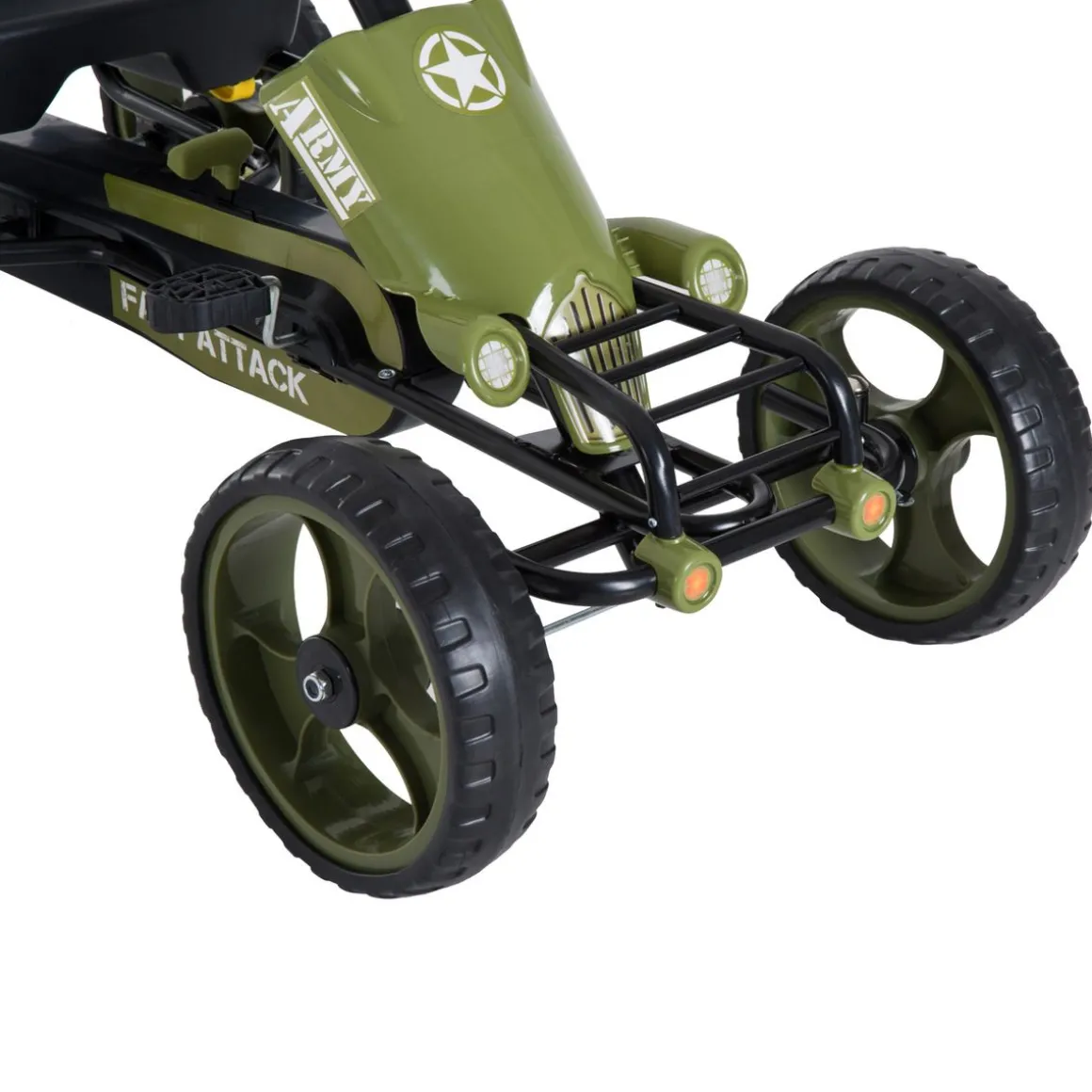Vélo et véhicule pour enfants kart à pédales militaire siège réglable frein manuel roues AR EVA acier vert noir