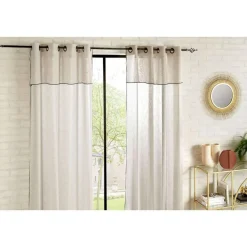 Voilage à volant avec surpiqûre noire - 140 x 240 cm - Beige